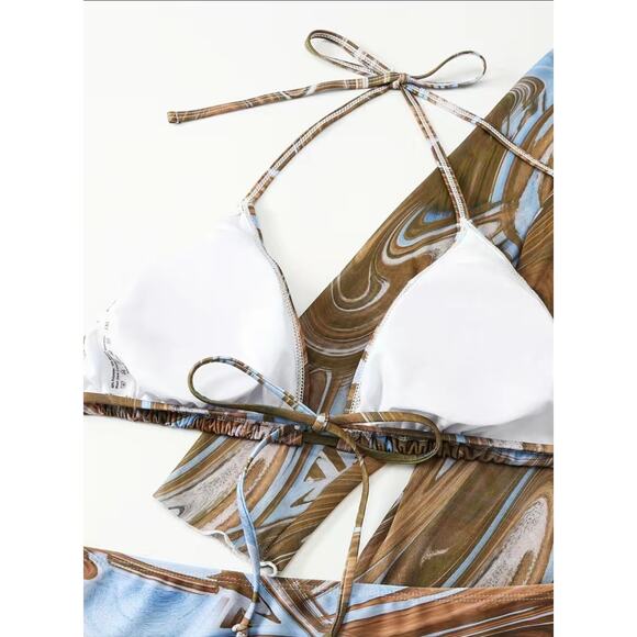 BlueTan Marble Three-Piece High Waisted Bikini Set Size 1XL - Picture 6 of 7